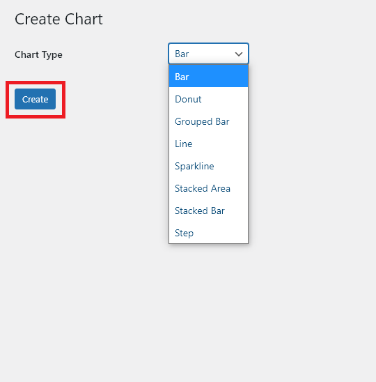 sql chart type selection screen